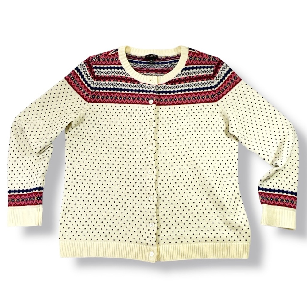Talbots Fair Isle Yoke Cardigan with Lice Stitch Body